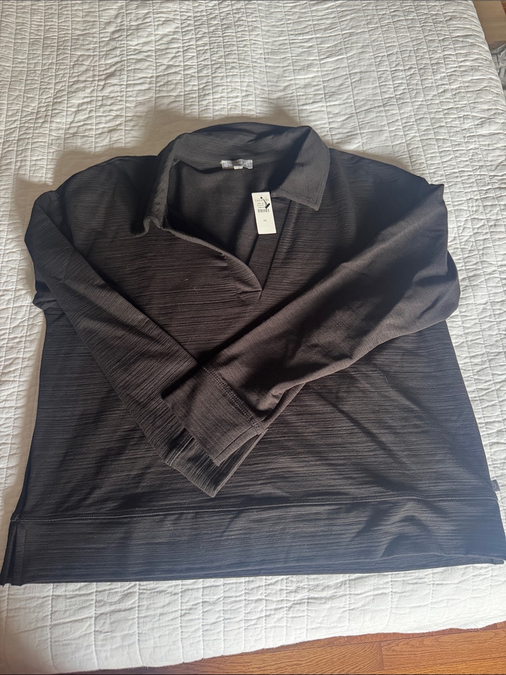 Talbots Black Ribbed Polo Cardigan